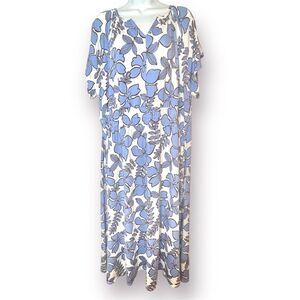 Nicole Miller New York Tropical Floral Midi Dress Pockets Blue White Plus 1X NWT